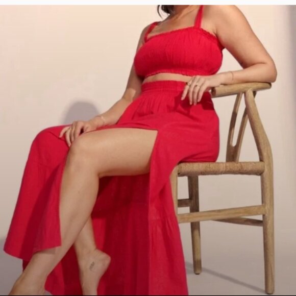 Abercrombie & Fitch Ultra High Rise Linen Blend Maxi Skirt with Slit Hot Pink XL - Picture 1 of 7